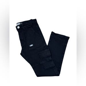 GS115 Boys' cargo pants with side pockets in black, size 14
